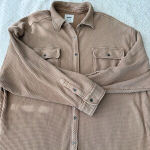Aerie Women’s M Lumberjane Beige Waffle Knit Long Sleeve Button-Up Shirt E32